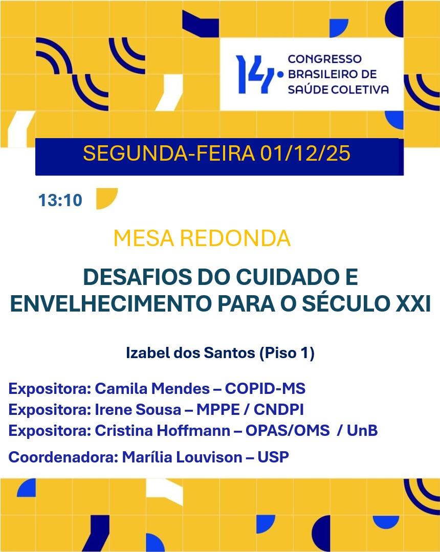 Chamada para Mesa Redonda em 01/12/2025 sobre Desafios do Cuidado e Envelhecimento para o Século XXI